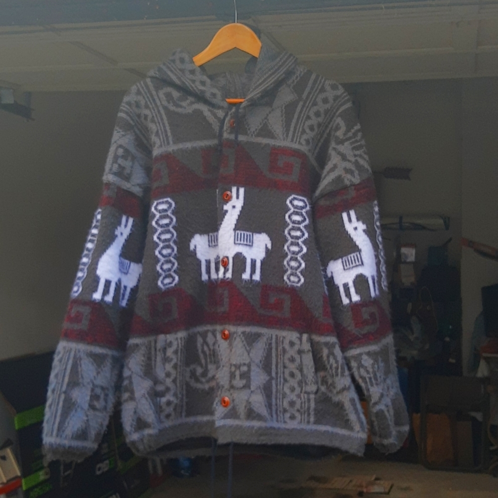 Ecuadorian mohair sweater hooded jacket by Tejidos Ruminahui